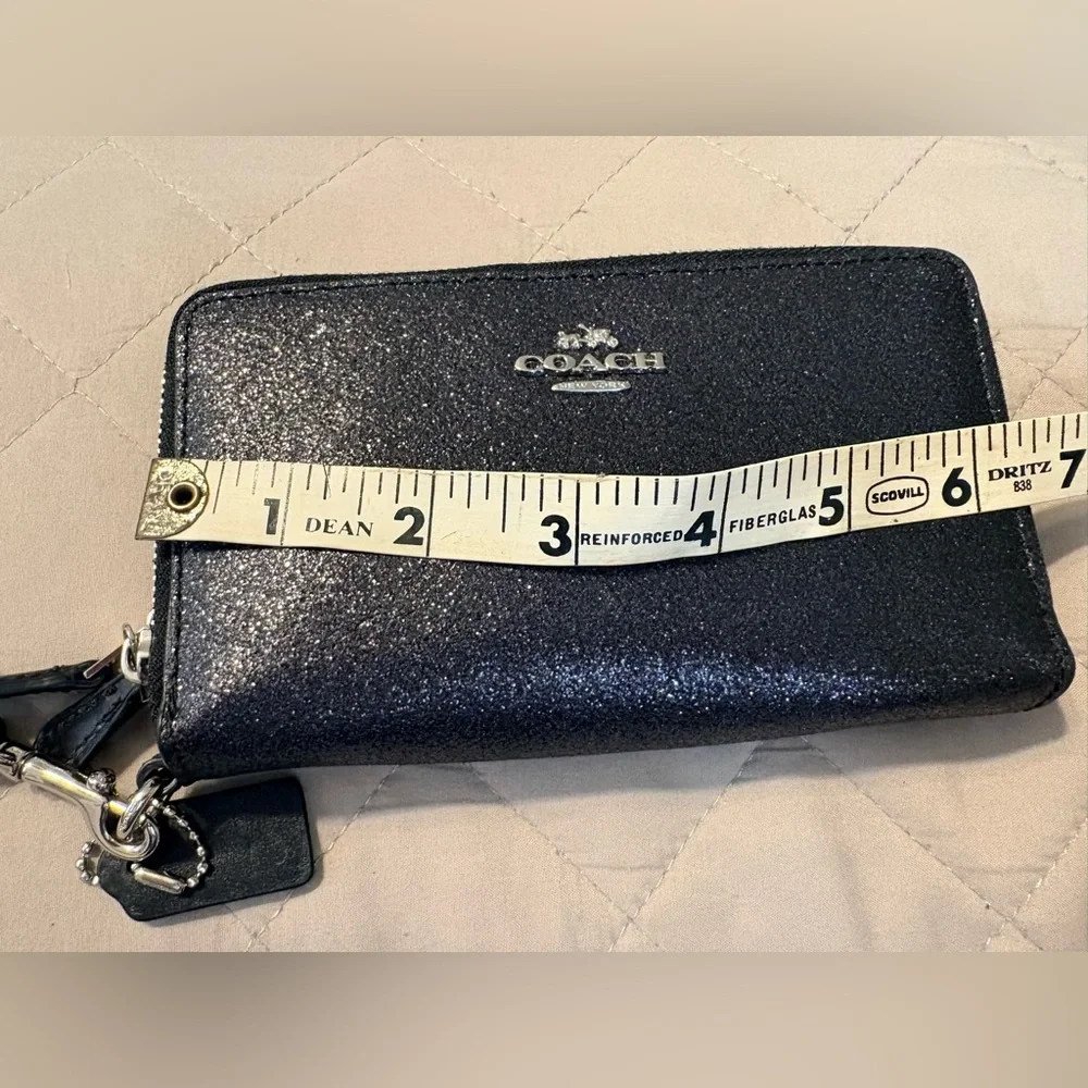 COACH Double Zip Wallet Wristlet in Black Glitter Resined Canvas - LIKE NEW - Picture 9 of 14